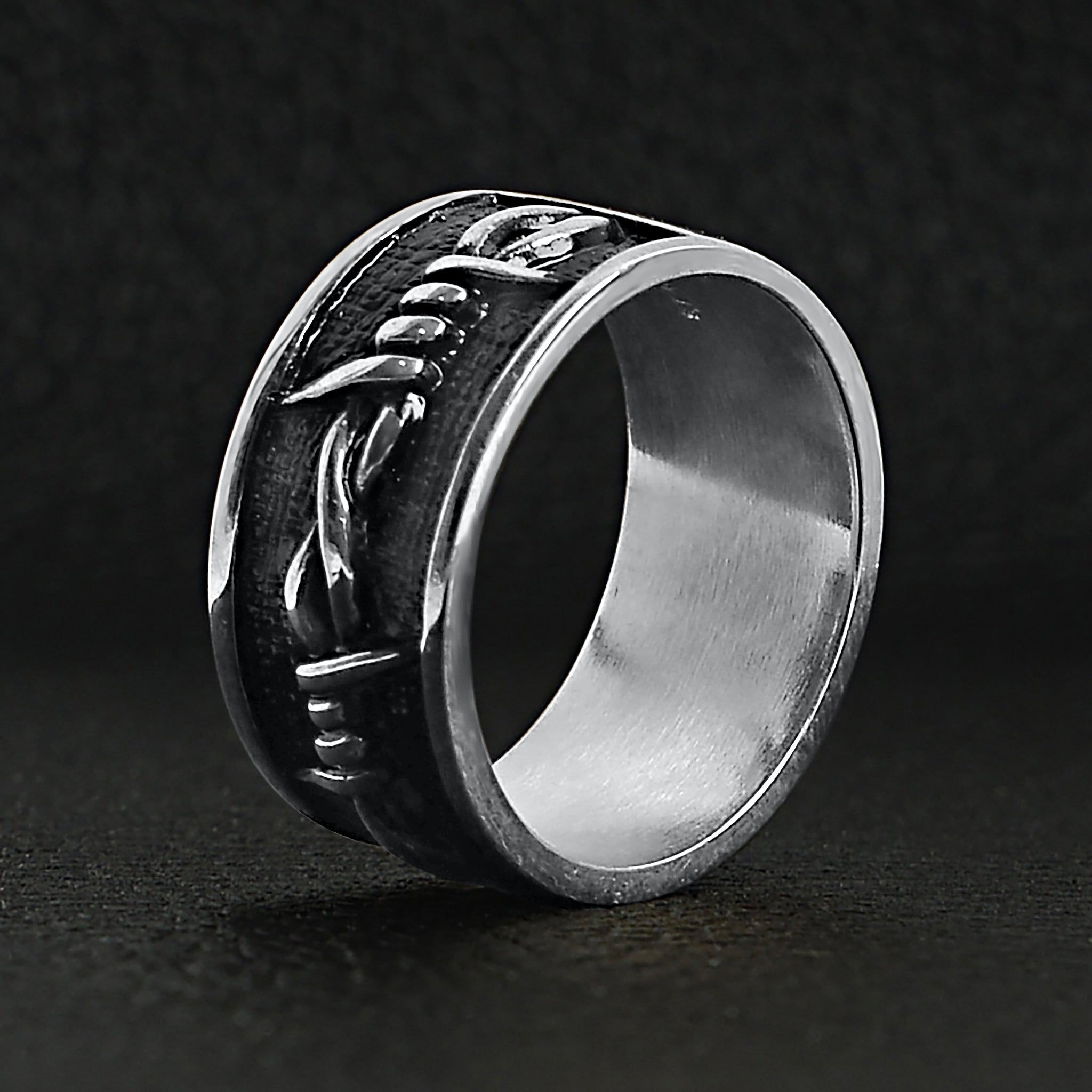 Barbed Wire Design 925 Sterling Silver Single Wedding Ring for Men »  Anitolia